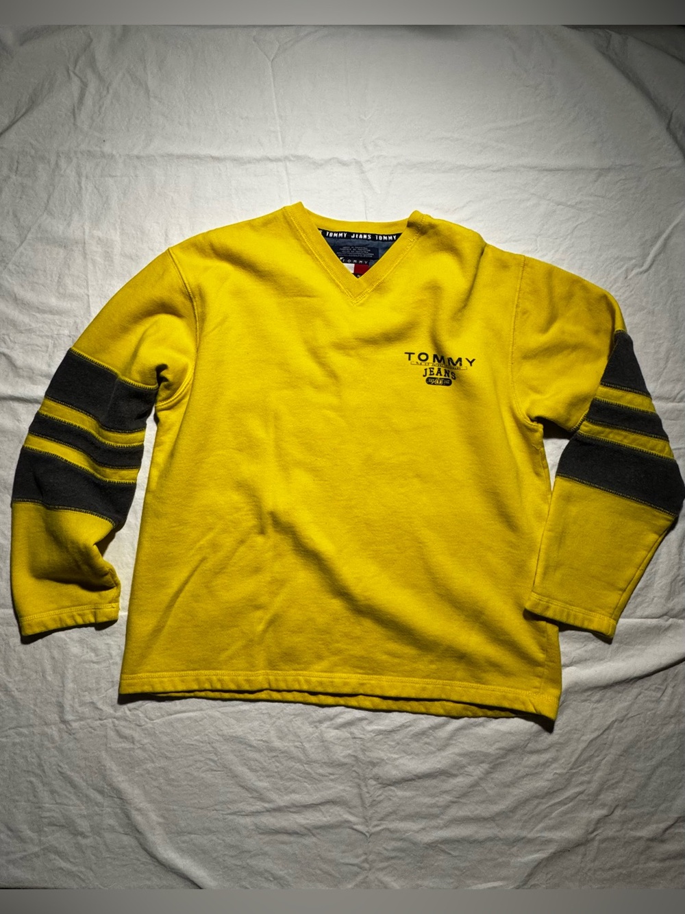 Vintage Tommy Hilfiger Jeans Rare Yellow Hockey Sweatshirt Classic Streetwear S